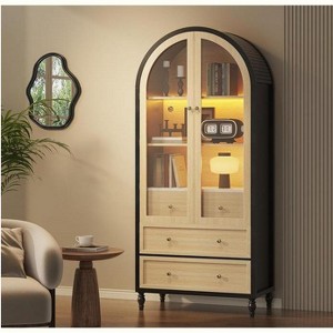 CuisinSmart 70'' Arched Cabinet with Glass Doors, 3 Storage Drawers & Adjustable Shelf, Freestanding Wooden Pantry Cabinet for Living Room, Bedroom - 1 of 4