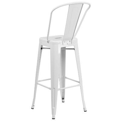 Sleek White 30" Metal Bar Stool with Removable Back