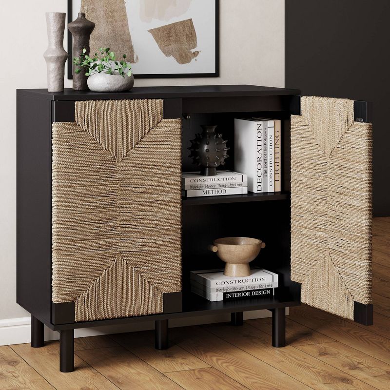 Beacon Wood and Seagrass 2 Door Storage Cabinet - Nathan James , 3 of 6