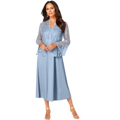 Roaman's Women's Plus Size Glitter & Lace Jacket Dress Set - 22 W, Blue :  Target