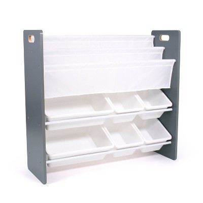 Gray and White 4-Tier Kids' Storage Organizer with Bookrack