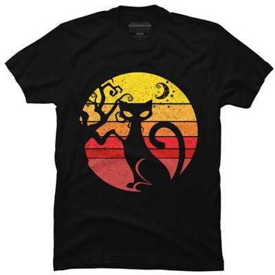 Men's Design By Humans Black Cat Halloween Costume Scary Vintage Cats By TaiHan T-Shirt
