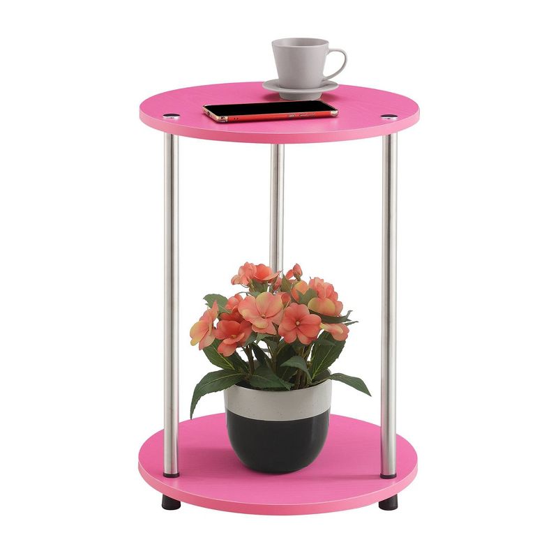 Designs2Go No Tools 2 Tier Round End Table Pink/Chrome - Breighton Home, 3 of 5