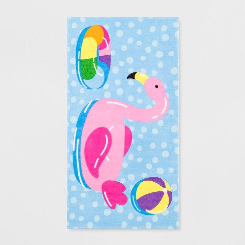 Flamingo Floatie Beach Towel Sky Blue Sun Squad