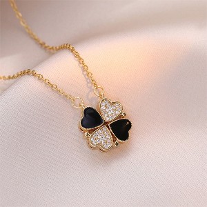 Heart-to-Heart Clover Necklace - Gold Square Earrings and Simple Necklaces Set - Transformable Jewelry with Zirconia Decoration, Gold - 1 of 4