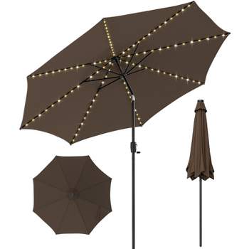 Costway 10 FT 112 LED Solar-Lighted Patio Table Market Umbrella Crank Tilt Outdoor Beige/Coffee/Navy/Wine