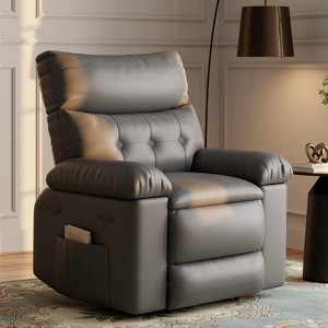 Grey Oversized Recliner Chair - Faux PU Leather Manual Recliner - 1.5X Sponge Filling Comfortable Lazy Chair for Relaxation - 1 of 4