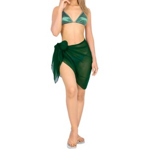 LA LEELA Summer Sarong Coverups for Women Beach Wrap Skirt Swimwear Bikini Cover Ups One Size Short Green - 1 of 4