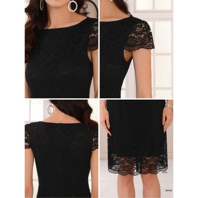 Женские платья INSPIRE CHIC Women's Cocktail Floral Lace Cap Sleeve Boat Neck Midi Dress Black Small — фото 4