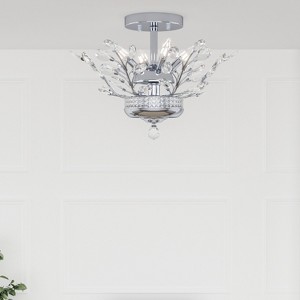 Maxax 16.1" Chrome Leaf-Shape Crystal Flush Mount Ceiling Light, 4-Light Dimmable Elegant Irregular Fixture for Bedroom/Living Room - 1 of 4