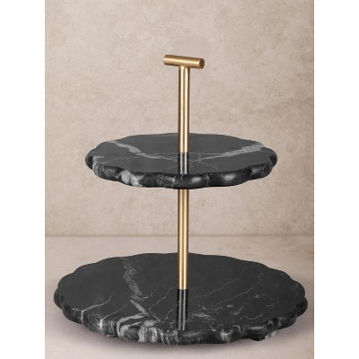 Concorde Black Marble Two-Tier Cake Stand