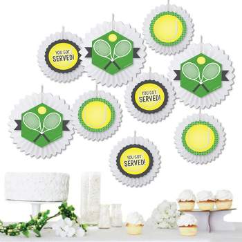Big Dot of Happiness You Got Served - Tennis - Hanging Baby Shower or Tennis Ball Birthday Party Tissue Decoration Kit - Paper Fans - Set of 9