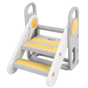 Foldable Toddler 3 Step Stool with Handles, 3 Steps Stool with Adjustable , Foldable with Handles & anti-slip Pads, for Kitchen, Bathroom Sink - 1 of 4