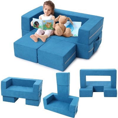 Kids Play Couch, 3Pcs Modular Kids Couch Toddler Couch for Playroom Bedroom, Convertible Foam Kids Play Sofa with Removable Cover