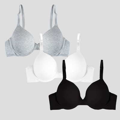 Fruit of the Loom Plus T-Shirt Bra, 3-pack Black/White/Grey Heather 40DDD