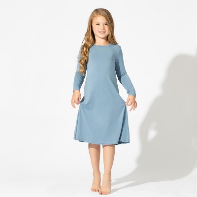 Bellabu Bear Baby Oasis Teal Bamboo Girls' Long Sleeve Dress
