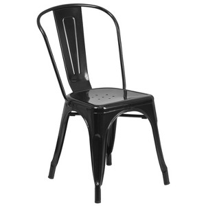 Merrick Lane Series Dining Chair - Black-Antique Gold Metal Frame - Square Seat - Slatted, Curved Back - 1 of 4