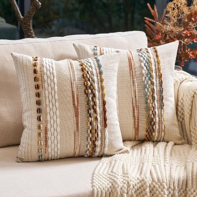 Jasen Boho Decorative Throw Pillow Cover Woven Tufted With Tassels Bohemian Pillow Covers For Couch Sofa Bedroom Living Room 18 X 18 Inch Blue And