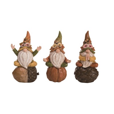 Transpac Resin Autumn Yoga Gnome Set of 3 Decorative Objects Gnome Figurines Fall Harvest Multicolored Tabletop Decor  Spot or Wipe Clean Indoor Use