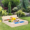 Outsunny Kids Wooden Sandbox w/ Two Plastic Boxes Foldable Bench Seat Waterproof Cover Bottom Liner Storage Space - 3 of 4