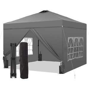 Ainfox 10ftx10ft Pop Up Canopy Tent with 4 Sidewalls One Push Tent Canopy with Wheeled Carry Bag, 8 Stakes and 4 Ropes - 1 of 4