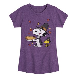 Girls' - Peanuts - Thanksgiving Scene Fitted Short Sleeve Graphic T-Shirt - 1 of 4