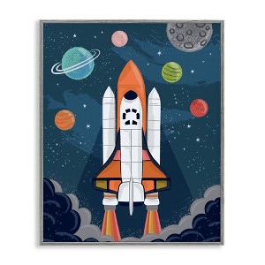 Stupell Industries Rocket Ship Ready for Flight Outer Space Planets Framed Giclee Art - 1 of 4