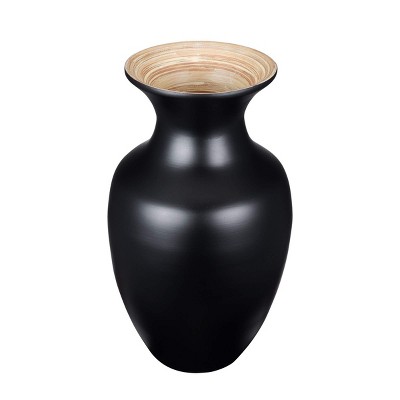 Hastings Home Handcrafted 14" Tall Decorative Bamboo Urn Vase for Silk Plants, Flowers, and Filler Décor - Black