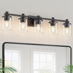 YANSUN 33 in. 5-Light Black Bathroom Vanity Light for Bathroom Bedroom or Hallway with Clear Glass Shades - 1 of 1