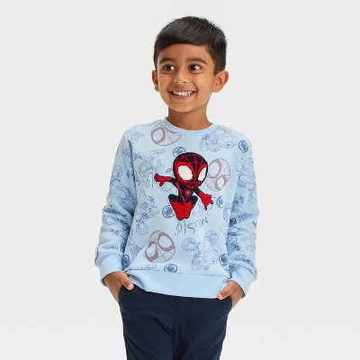 Image of Toddler Boys' Marvel Spider-Man: Miles Morales Chenille Patch Fleece Pullover - Blue 4T