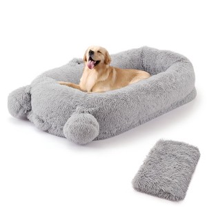 GustoWave Large Velvet Human Dog Bed, 71'' Upholstered Pet Bed with Blanket, Handle & 2 Storage Pocket, Removable Cover - 1 of 4