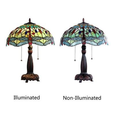 Empress Dragonfly Dark Bronze Stained Glass Table Lamp 16"