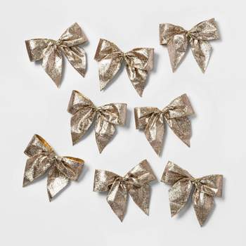 8ct 4.5in Glitter Christmas Bow Champagne - Wondershop™