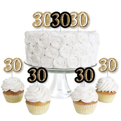 Big Dot of Happiness Adult 30th Birthday - Gold - Dessert Cupcake Toppers - Birthday Party Clear Treat Picks - Set of 24