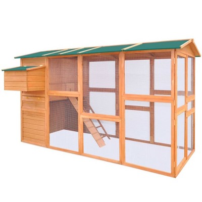 vidaXL Durable Pinewood Chicken Coop with Spacious Design, Sheltered Areas, and Nest Box - Brown 116"x64.2"x67"