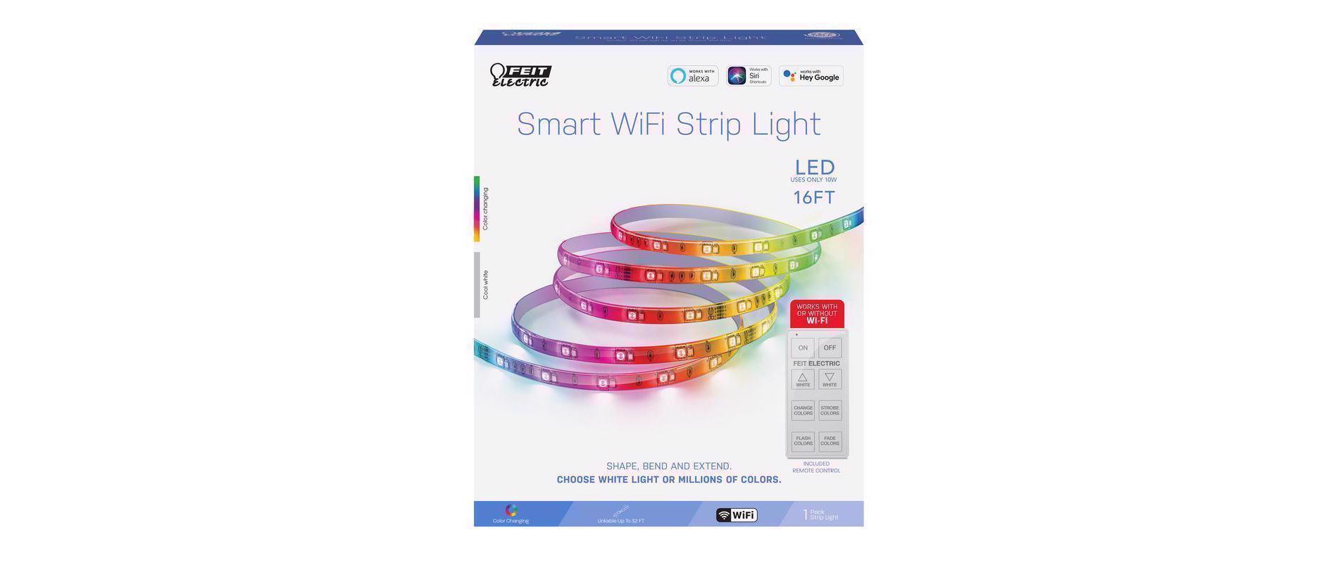 Feit Smart Home Light Strip, 16 ft. L Color Changing Plug-In LED Smart-Enabled