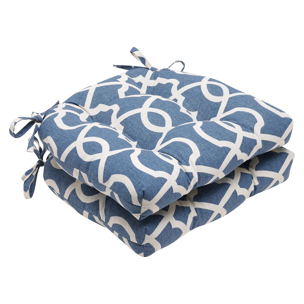 UPC 751379558509 product image for Blue Lattice Damask Reversible Chair Pad (Set Of 2) (16