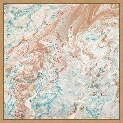 22"x22" Beige and Aqua Abstract Framed Canvas Wall Art