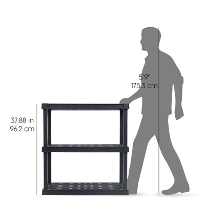 Black Heavy Duty 3-Tier Plastic Storage Shelving Unit