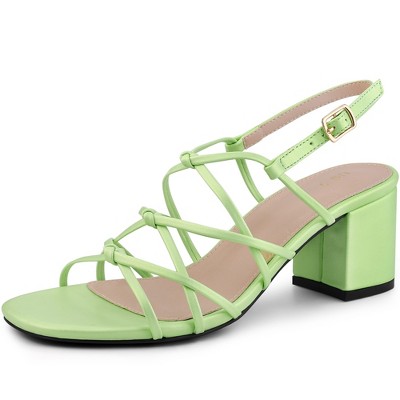 Allegra K Women's Square Toe Knots Strappy Ankle Strap Chunky Heels Sandals