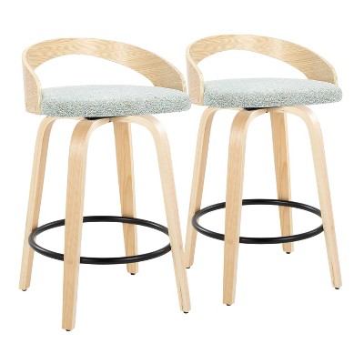 Set of 2 Grotto Counter Height Barstools: Swivel, Cushioned, Wood Legs - LumiSource
