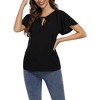 Women Blouse Short Sleeve Ruffle Sleeve Drawstring Casual Women Top - 2 of 4
