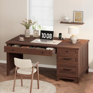 53.5" Executive Desk with Power Outlet,Wooden Work Desk with File Cabinet - 1 of 4