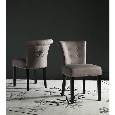 Oyster Grey Leather Parsons Chair with Silver Nail Heads - Set of 2