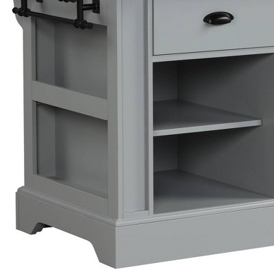 Gray Pine and Stainless Steel Kitchen Island with Storage
