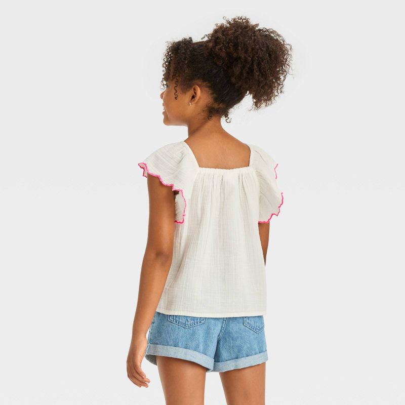 Girls&#39; Ruffle Sleeve Woven Embroidered Top - Cat &#38; Jack&#8482;, 3 of 5
