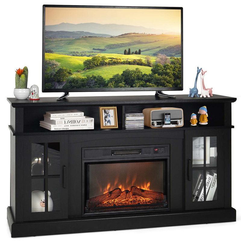 Costway 58" Fireplace TV Stand W/ 1400W Electric Fireplace for TVs up to 65 Inches Grey/Black/Brown/White, 1 of 11