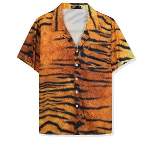 Lars Amadeus Men's Animal Print Short Sleeves Button Up Casual Print Shirts - 1 of 4