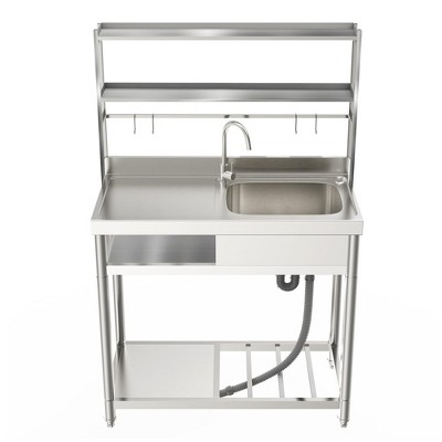 63" Freestanding Stainless Steel Outdoor Utility Sink with Storage Shelves