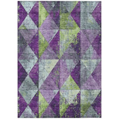 Purple And Lime Green Geometric Washable Indoor Outdoor Area Rug